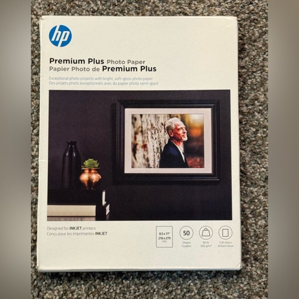 NEW!  HP Premium Plus Soft Gloss Photo Paper 8.5” x 11” Box of 50